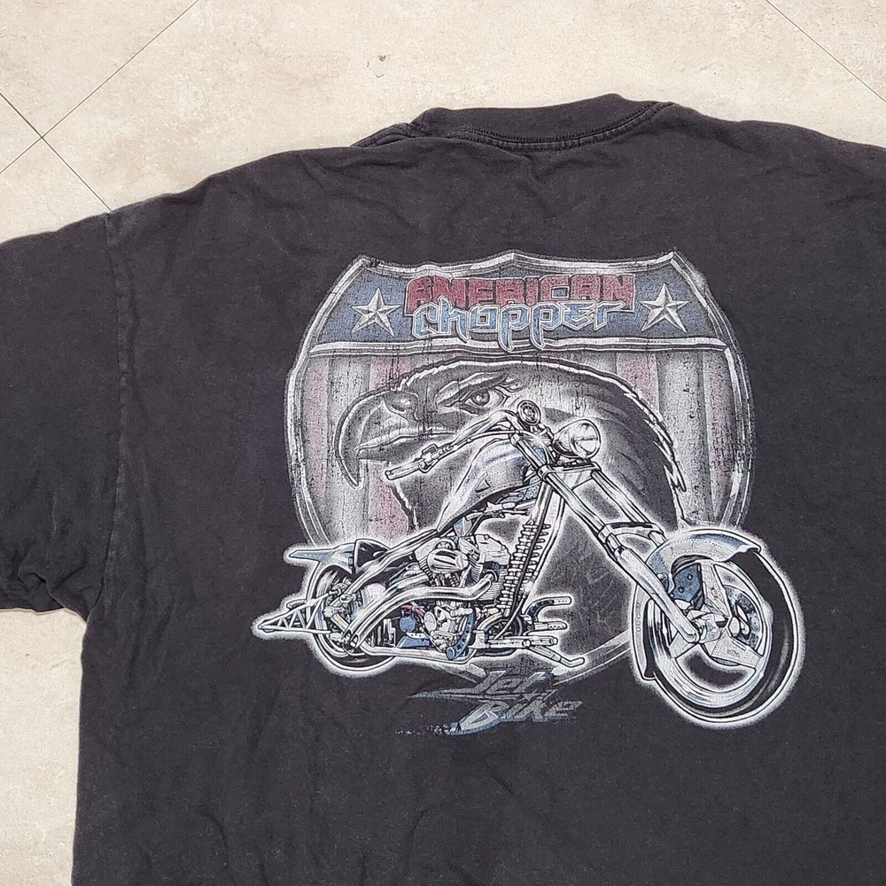 American Chopper Mens XL‎ Jet Bike Motorcycle Eagle Biker Black Faded T Shirt